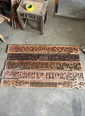 民俗老物件怀旧收藏深雕人物鎏金雕花板手工雕刻装饰农家乐摆件