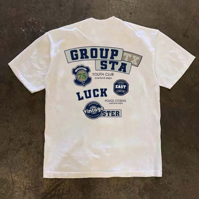 美式潮牌字母徽章印花短袖T恤男户外休闲重磅纯棉小领口280克半袖