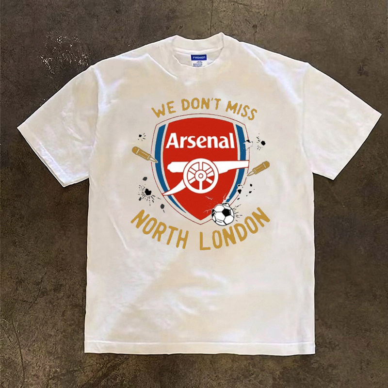 阿森纳徽章足球服休闲运动短袖T恤300克重磅小领口半袖纯棉打底衫