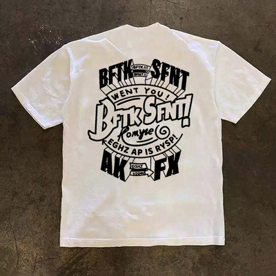 美式休闲涂鸦字母印花短袖T恤男夏户外潮牌潮流重磅280克纯棉半袖