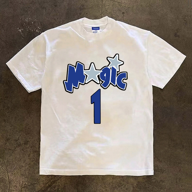 魔术队麦迪1号篮球球衣运动短袖T恤潮牌休闲训练服重磅小领口半袖