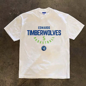 森林狼爱德华兹5号球衣篮球短袖 T恤男潮牌300克重磅纯棉训练上衣