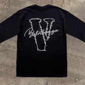 T恤不透户外潮牌小领口重磅300克打底衫 美式 休闲简约字母印花长袖