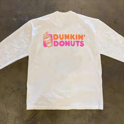 美式休闲潮牌字母咖啡印花长袖T恤户外重磅纯棉小领口300克打底衫