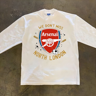 阿森纳徽章足球服休闲运动短袖300克重磅小领口长袖T恤纯棉打底衫