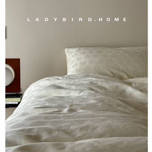 鹅黄 复古几何波点100支长绒棉四件套纯棉肌理提花法式全棉床单