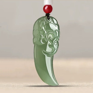 真品和田玉狼牙吊坠男士青白玉狼牙挂件霸气狼牙玉坠女士玉佩项链