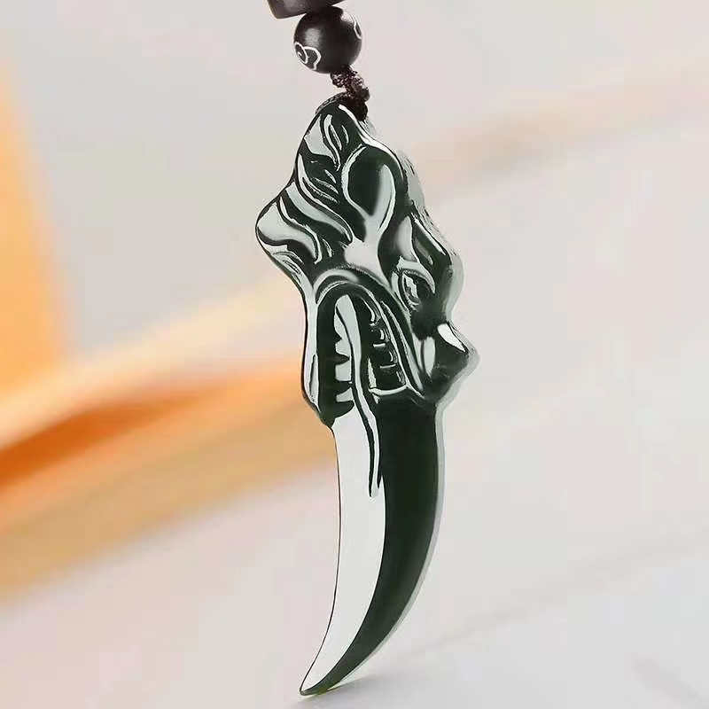 真品天然和田玉狼牙玉坠挂件青玉狼牙狼图腾挂件玉坠玉石项链男女