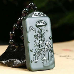 真品和田玉青玉女娲补天青玉女娲补天挂件神女玉坠玉石项链玉佩女