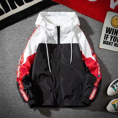 Autumn patchwork contrast hooded Blazer men's Hong Kong trend ins loose casual jacket