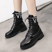 Chic Martin boot nữ 2019 phong cách Anh retro mùa thu mới phiên bản Hàn Quốc của lưới đỏ vớ mỏng boot ngắn - Giày ống