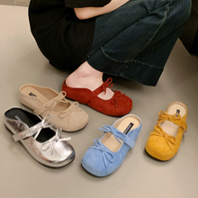 内增高复古蝴蝶结包头半拖鞋女夏季外穿2025新款懒人一脚蹬凉拖鞋