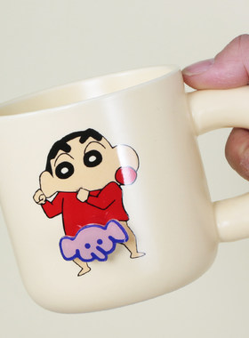 奶fufu蜡笔小新陶瓷马克杯带盖勺生日礼物喝水杯子伴手礼旋转大象