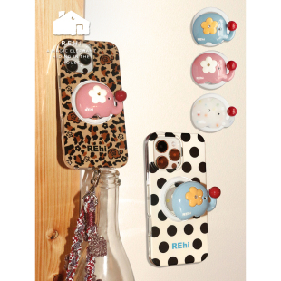 REHi「象在度假」原创手机壳苹果 豹纹波点大象磁吸保护壳支架适用于iPhone17