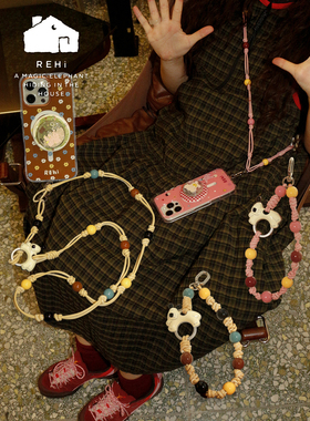 REhi 串果果手机挂绳 原创撞色木球手工编织挂绳手机便携斜挎绳