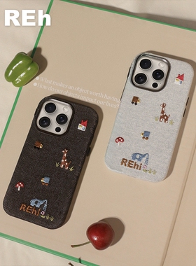REHi「农场」刺绣磁吸iphone15/16promax系列苹果手机壳全包保护套牛仔布高级