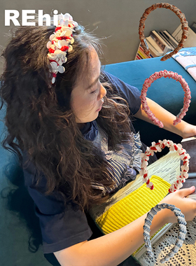 REhi 花园聚会发箍 原创编织宽边复古发饰发箍高颅顶日常百搭