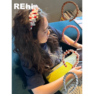 REhi 原创编织宽边复古发饰发箍高颅顶日常百搭 花园聚会发箍