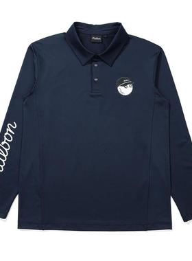 代购MALBON GOLF男士长袖Polo衫透气速干舒适贴身抗皱深蓝色
