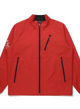 代购MALBON GOLF男士运动夹克防风轻便透气保暖红色聚酯纤维100