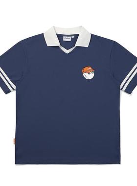 代购MALBON GOLF男士POLO衫透气速干轻便舒适深蓝色短袖翻领