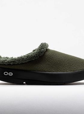 代购Oofos男士拖鞋减震缓压支撑足弓防臭深绿色绒面材质环保材料