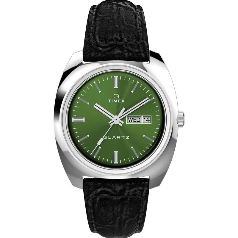Timex/天美时中性复古腕表石英机械黑盘绿面皮带