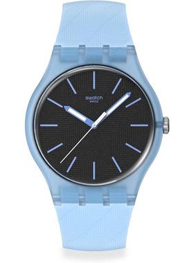 代购Swatch斯沃琪女士腕表夜光易读计时指针硅胶防水透明蓝色日