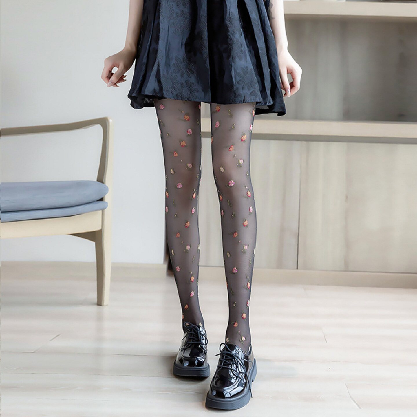 日系森女Lolita洛丽塔袜子可爱软妹显瘦过膝长筒袜小腿袜仙女碎花