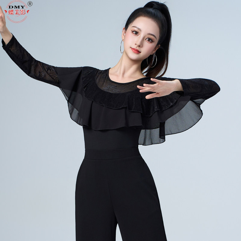 蝶茉影秋冬女蕾丝拉丁舞上衣