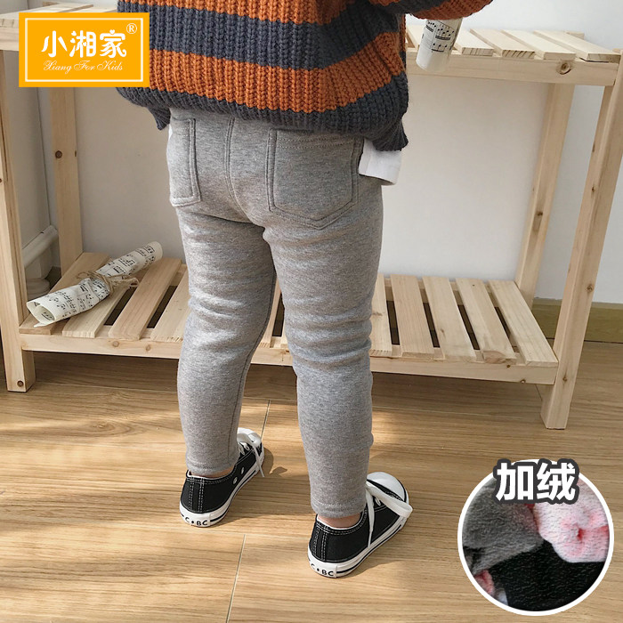 儿童纯棉裤子新款春装长裤女童男童黑色裤子加绒春秋外穿打底裤