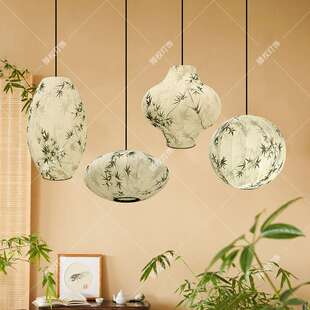 宋式美学吊灯禅意风竹子圆形客厅卧室阳台灯中式餐厅布艺灯笼