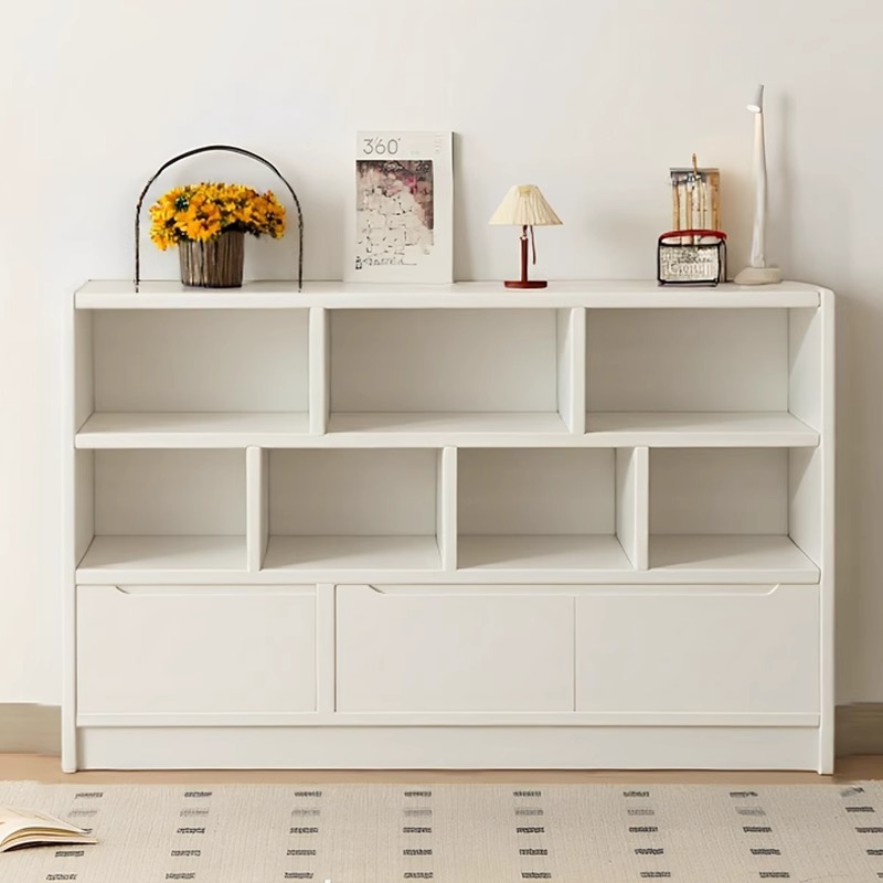 书柜落地置物架奶油风客厅家用靠墙带门格子柜简易收纳矮柜储物柜