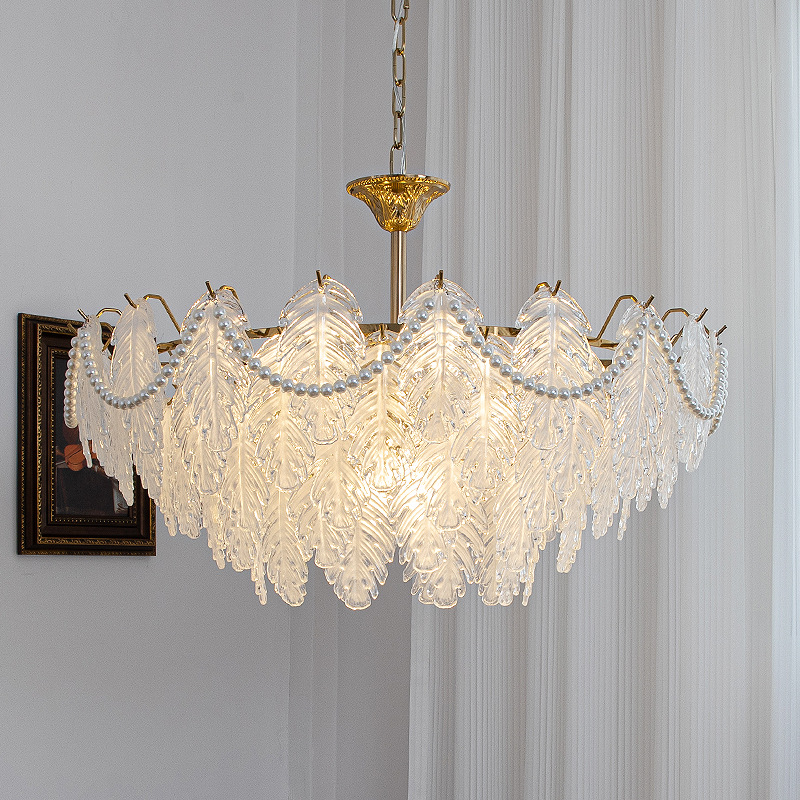 法式轻奢珍珠水晶吊灯现代简约玻璃客厅餐厅灯具美式led书房