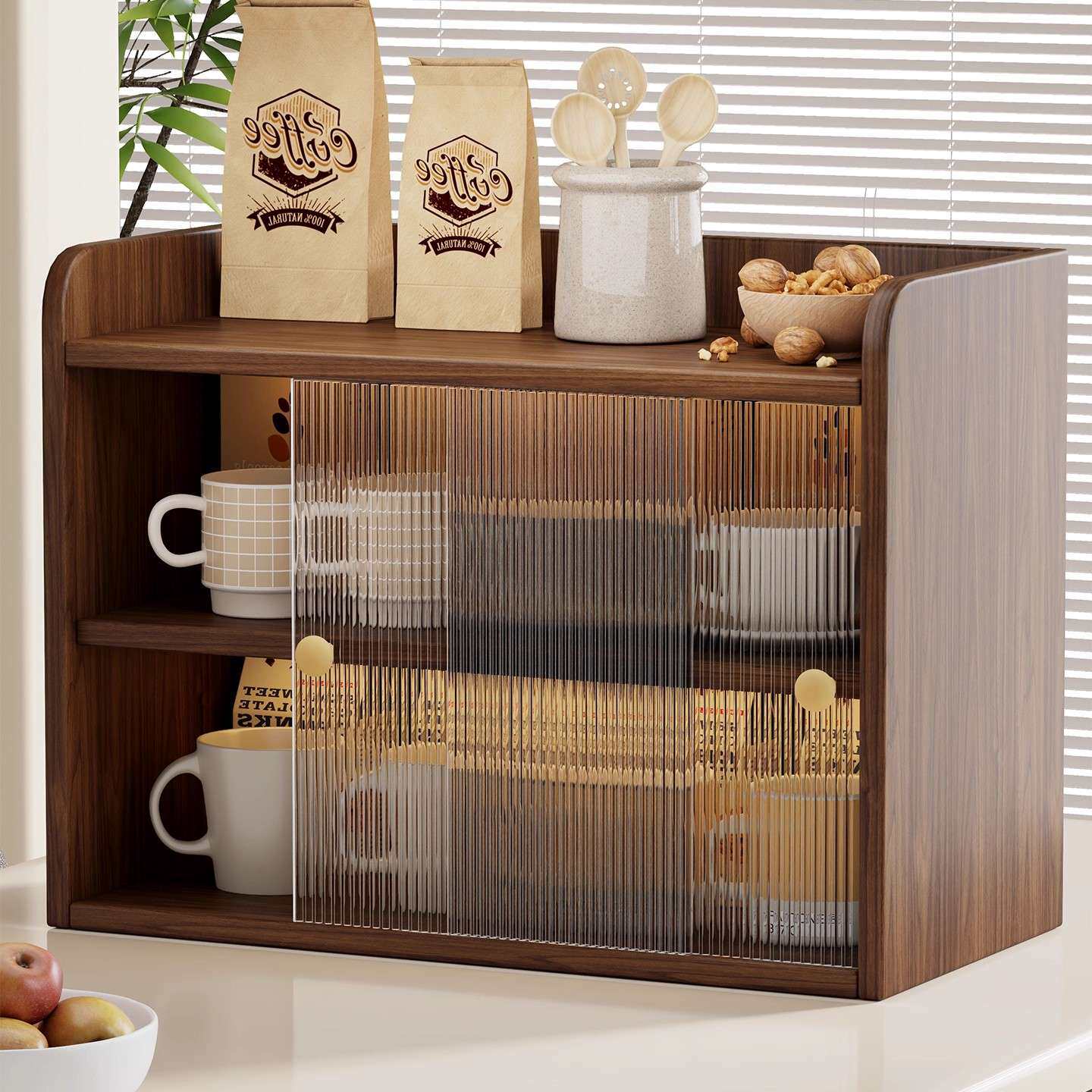 桌面收纳置物架餐桌台面上杯子盒办公桌小型防尘咖啡杯储物柜杯架