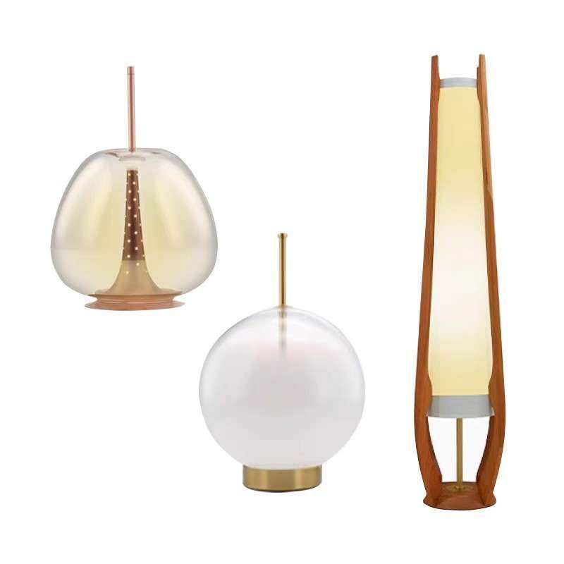 国风原木落地灯 欧式轻奢吊灯 卧室新中式吊灯餐厅玻璃圆球小台灯