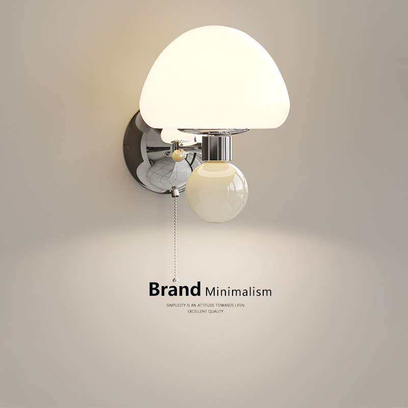 蘑菇奶油风拉线开关壁灯2025新款儿童房卧室床头灯客厅背景墙灯