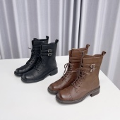 英伦复古皮带扣马丁靴女粗跟系带机车短靴百搭骑士靴