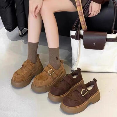 厚底增高绒面复古乐福鞋