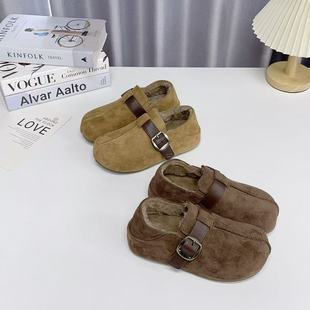 舒适单鞋 女厚底内增高魔术贴懒人鞋 加绒勃肯鞋 2025秋冬新款