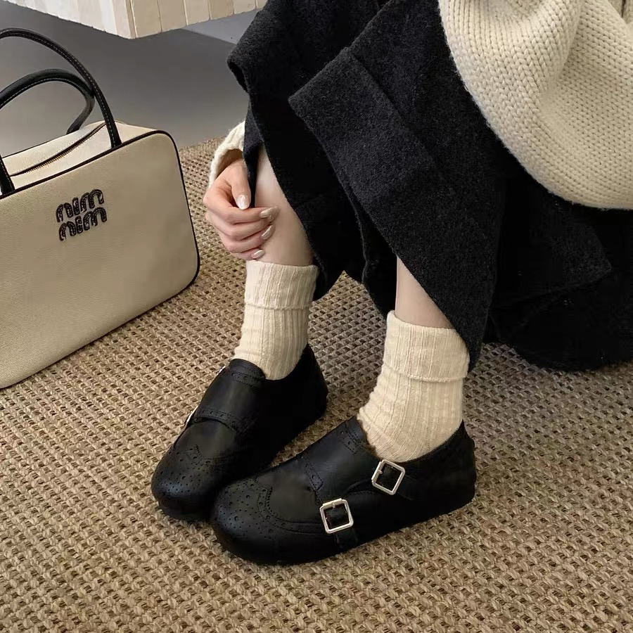 英伦风加绒布洛克雕花勃肯鞋