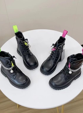 真皮内厚绒儿童软底防滑马丁靴2025秋冬新款侧拉链短靴75+21591-2