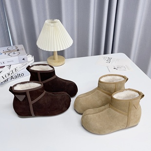 米诗思网红爆款牛皮雪地靴女冬季百搭舒适保暖短靴毛绒内里