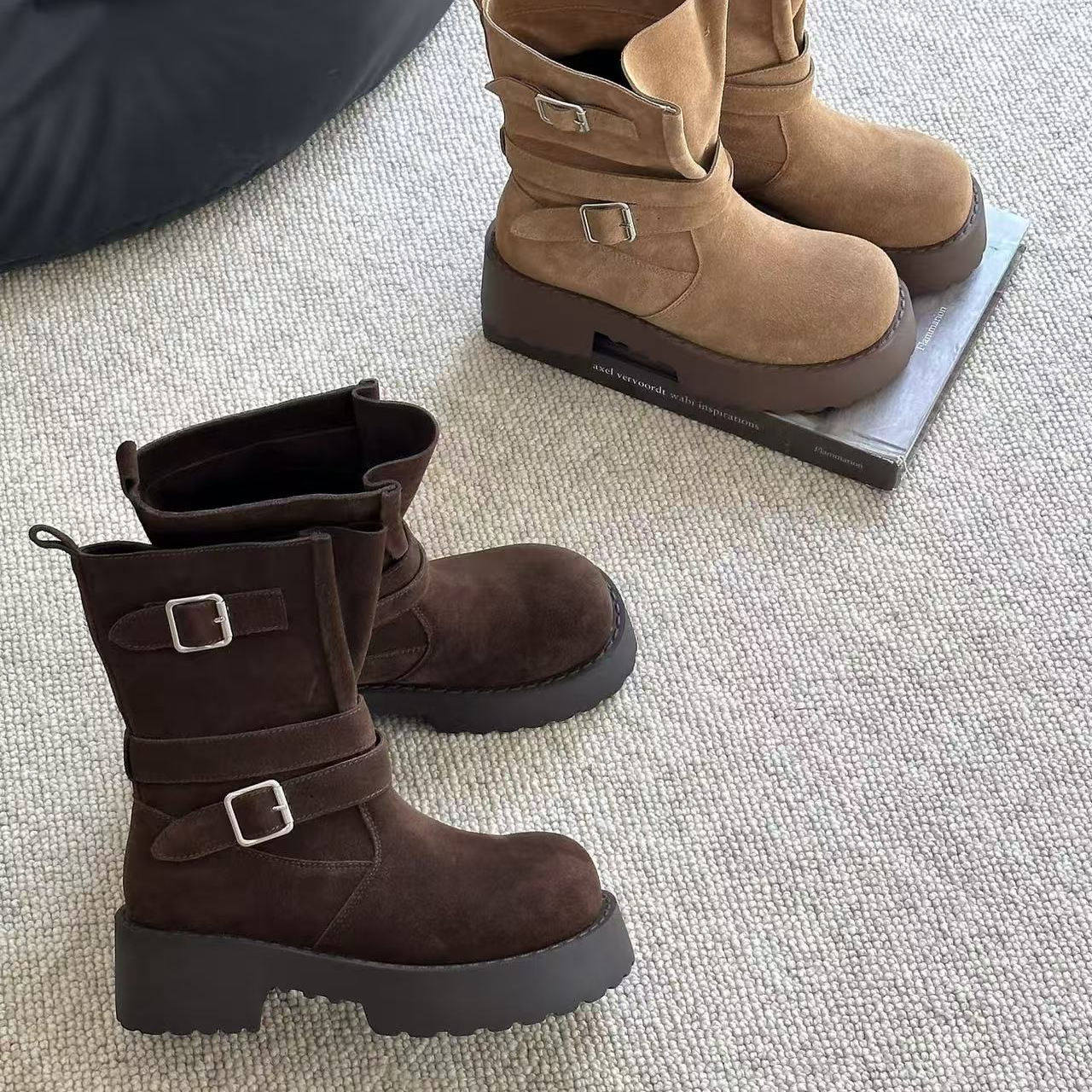 2025秋冬复古皮带扣骑士靴