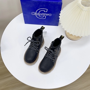 内厚绒软底防滑轻便马丁靴2024冬季儿童新款侧拉链短筒靴25-B818