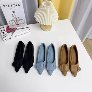 清仓福利！法式方扣软底玛丽珍单鞋女绝美小跟鞋平底尖头鞋瓢鞋