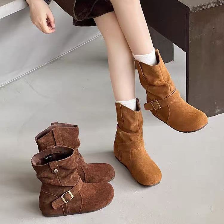 复古绒面西部牛仔靴马丁靴女鞋2025新款春秋季单靴百搭小短靴,女鞋,西部靴,淘宝优惠券,粉丝福利购,淘宝优惠卷