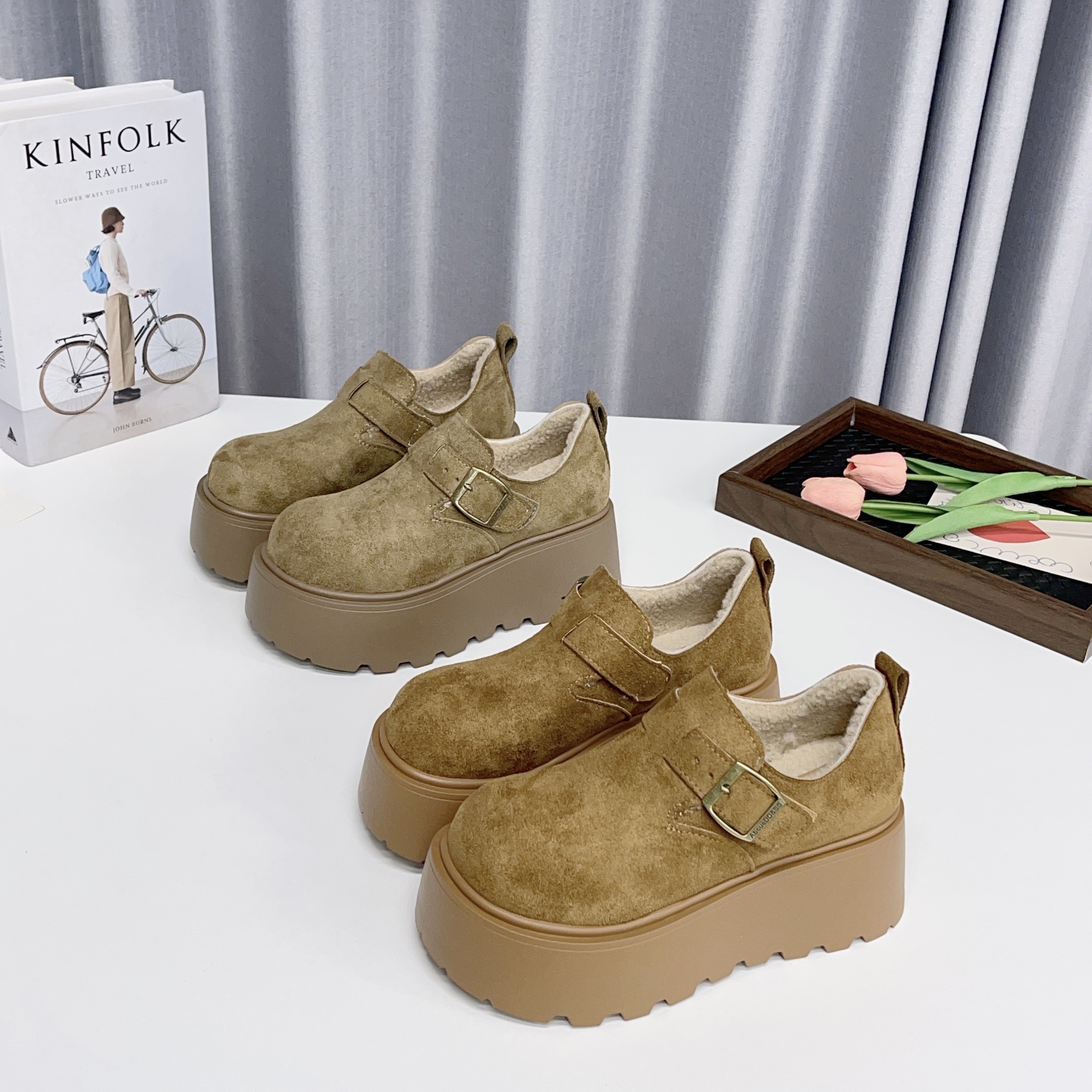 全包加绒厚底松糕勃肯鞋