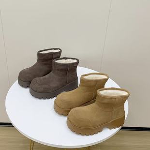 米诗思!真皮大棉厚底雪地靴女冬季加绒保暖磨砂皮短靴棉鞋