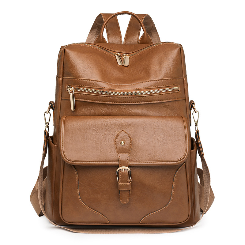 复古风PU软皮女双肩包大容量女包